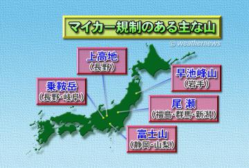 マイカー規制のある主な山